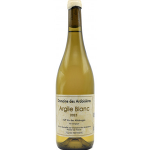 A 750ml bottle of Domaine des Ardoisières Argile Blanc 2025 white wine, featuring a pale yellow-green glass bottle with a cream-colored label and white screw cap, set against a plain white background.