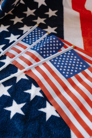 American flag on a textured fabric background